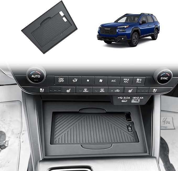 BIBIBO 2026 Outback Center Console Organizer for 2026 Subaru Outback(Premium,Limited,Touring,Wilderness,Limited XT,Touring XT) Insert Silicone Wireless Charging Mat