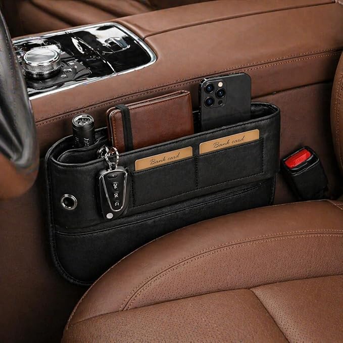 Premium Car Seat Gap Organizer with Storage Pocket – Soft Durable Material, Prevents Phone, Keys & Small Items from Falling, Universal Fit for Car, Truck & SUV, Black
