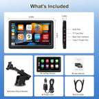 Carplay Screen for Car, 7" Wireless Carplay & Android Auto, Portable HD Touchscreen with Mirror Link, GPS Navigation, Voice Control, Hands-Free Calling, Bluetooth/AUX/FM, Plug & Play Car Play Screen