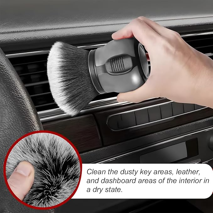 AUCELI Car Detailing Brush, Ultra Soft Auto Interior Dusting Brush with Storage Rack, Car XL Synthetic Brush Cleaning Tool, Universal Covers Large Area Inside or Outside Vehicles(Gray/Style A)
