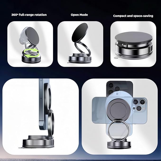 Upewefi 2026 Upgraded Car Phone Holder for Mag Safe, 3500gf Strongest Magnetic, 360° Adjustable Car Phone Holder, Phone Holders for Your Car (1pcs-Ring Shaped Black)