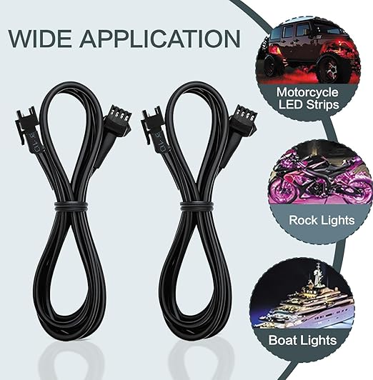 Rock Light Extension Wire 4 Pin 12 Pcs 4 Pin 60 inch, Pure Copper Insulated Cable LED Cable Cord Set for Motorcycle ATV Golf Car Trucks Neon Strip
