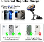 Magnetic for MagSafe Car Mount 15W Wireless Charging, Magnetic Phone Holder for Car with Vacuum, 360°Adjustable Metal Head &Extension Rod, Cell Phone Holders for Your Car for iPhone17/16/15/14/13/12