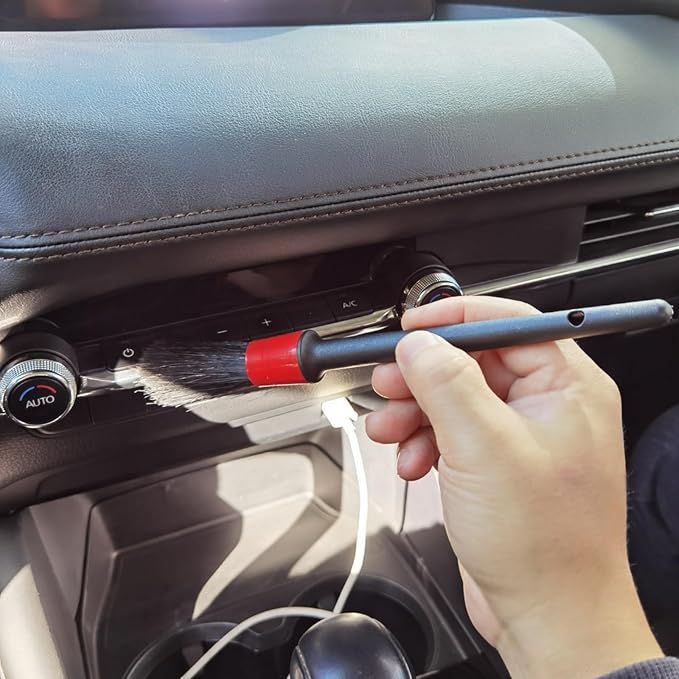 Car Detailing Brush Set of 5 - Soft Boar Hair, Car Wash Brush, Wheel Cleaner Brush, Car Dust Brush, Car Interior Leather Seat and Vent Brush, Parts Cleaner Brush