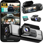 BOTSLAB 4K 3 Channel Dash Cam Front and Rear/Inside, 360°Dash Camera with 3.18" Touch Screen, Night Vision Dashcam, Voice Control, 24/7 Parking Mode Car Camera, Free 128GB Card 5.8GHz WiFi & GPS