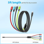 USB C Multi Charging Cable [1Pack 5FT], Dual Type-C Nylon 4 in 1 Charging Cable, Multi Chargers for All Devices with IP/Type C/Micro Port, Compatible with Most Cell Phones/Tablets and More