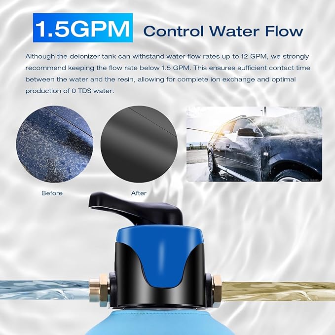 H&G lifestyles Spotless Water System for Car Wash, with By-Pass Valve, Water Deionizer for Car Washing, Spot-Free Deionized Water,Portable Design 3/4 GHT Brass Fittings