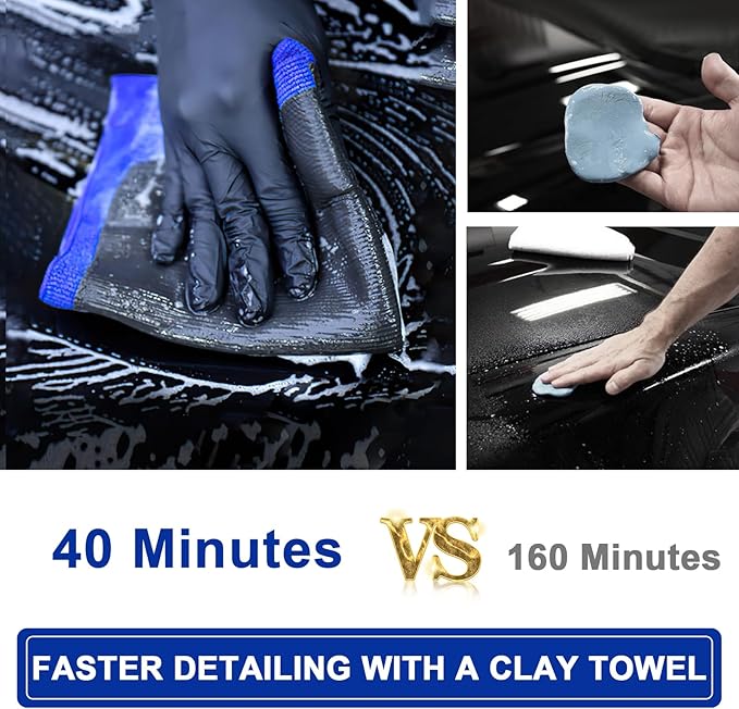 Clay Towel Auto Detailing 3 Pack - Fine Grade Microfiber Car Chamois Towel - DIY Detail Clay Bar Alternative(Blue)