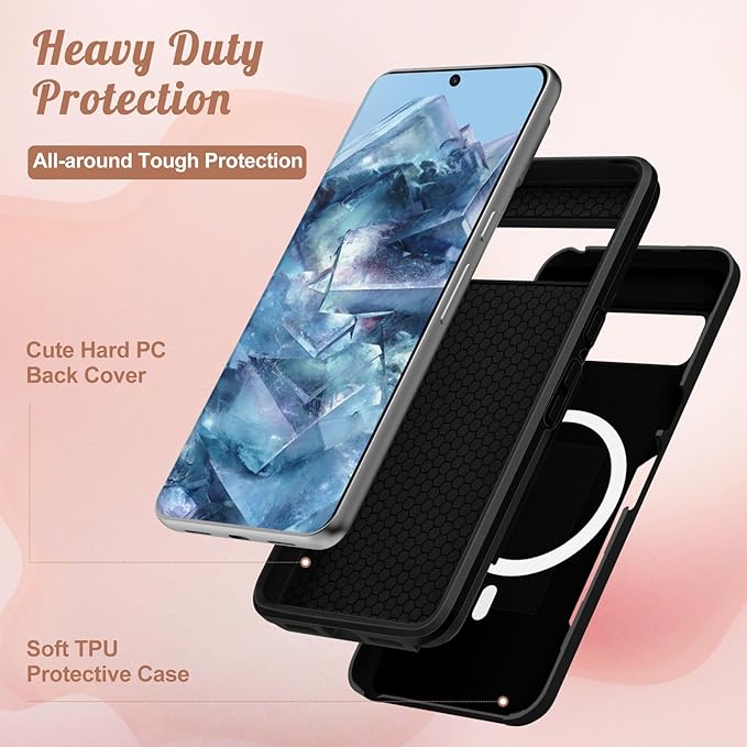 for Google Pixel 8 Case 6.2 Inch - Compatible with MagSafe Women Girls Cute Magnetic Protective Cover Girly Mushroom Flower Heavy Duty Shockproof Design for Google Pixel 8 Phone Cases