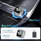 2-in-1 Mini CarPlay Adapter for iPhone & Android, Auto Stable Connection with Zero Latency with USB-A/USB-C Ports