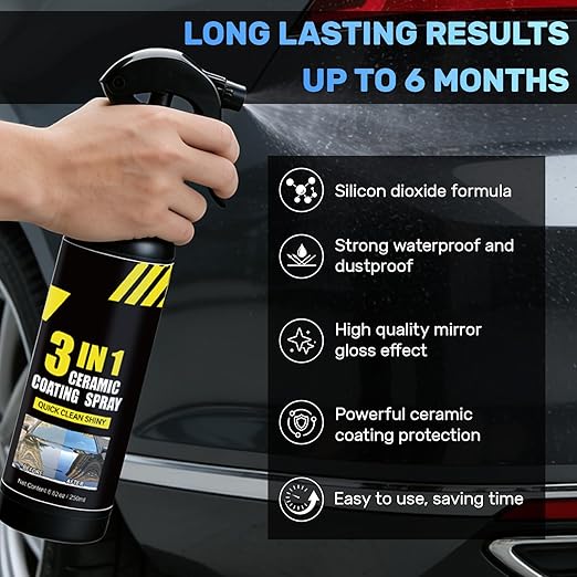 Car Quick Effect Coating Agent Spray 8.4oz, 6 Month Hydrophobic Ceramic Coating Spray for Vehicle, High Gloss Shine & Stain-Resistant Protection, DIY Friendly Car Care for Truck RV Motorcycle Boat