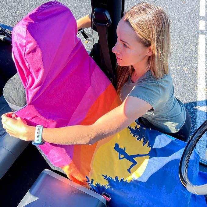 Gone For a Run Car Seat Towel Cover – Hooded Moisture-Wicking Microfiber Seat Protector – 30" x 60" – for Runners and Outdoor Enthusiasts – Happy Hour