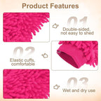HARFINGTON 2pcs Premium Chenille Microfiber Car Wash Mitts 9.8" x 7.9" Scratch Free Wash Gloves Absorbent Double Sided Plush Cleaning Drying Mitts for Car Washing Home Rose Red
