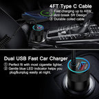 Type C Fast Car Charger for Galaxy A17/A56/A16/S26 Ultra/S26/S25 FE/S25/S24 Ultra/A15/A55/A54/A14 5G Pixel 10a 10 9 8 Pro iPhone 17 16e,QC3.0 18W Car Phone Charger Adapter PD30W USB C Coiled Cable 3FT