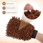 HARFINGTON 2pcs Chenille Microfiber Car Wash Mitts 9.8" x 7.9" Scratch Free Wash Gloves Absorbent Double Sided Plush Cleaning Drying Mitts for Car Washing Home Brown