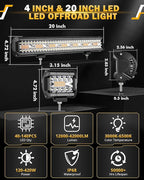 Auxbeam 20 Inch 420W LED Light Bar 2PCS 4 Inch 120W Light Pods, Amber White Strobe Off Road Fog Lights, 6 Modes Memory Reset Function Yellow Spot Flood Driving Work Ditch Lights for Truck Car ATV