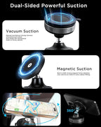 Upgraded for iPhone 17 Vacuum Magnetic Car Phone Holder,360° Adjustable Suction Cup Phone Mount, Mag-Safe car Mount 15W Wireless Charger Stand for Car, Makeup/Gym/Mirror, iPhone 16 15 14 13 12 Series