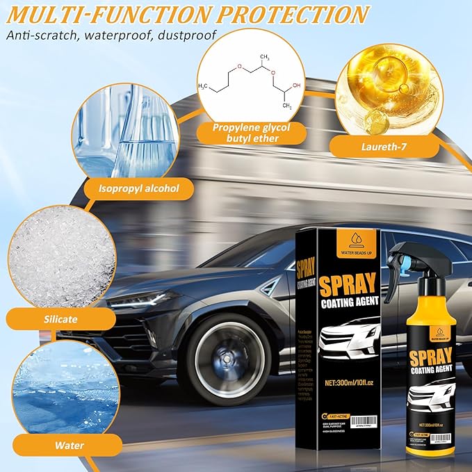 300ml Nano Car Coating Spray Kit, Nano Hydrophobic Ceramic Coating, Auto Paint Protection, Ceramic Coating for Cars Includes Microfiber Cloth(1PC*300ml +1*Sponge+1*Cloth)