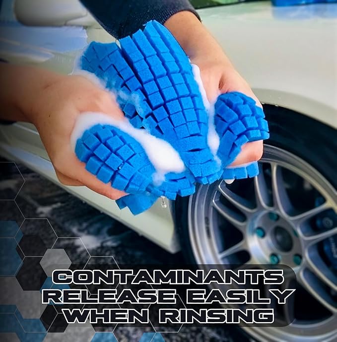 Sudz Budz® Premium Jumbo Foam Grid Car Wash Sponge 1pc | Anti-Marring Sponge for Soap and Rinseless Washing | Cross-Cut, Easy Grip, Large Sponge. Durable, Soft, Scratch-Free Car Cleaning and Detailing