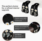 CoBak Purse Hook for Car - Universal Premium Stitched Leather and Aluminum-Magnesium Alloy Double Car Seat Back Storage Hook for Purses, Handbags, Bags (2 Pack),Daisy