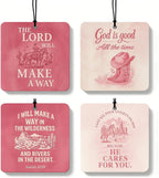 Pink Western Christian Square Citrus Car Air Freshener 4 Pcs, Southwestern Desert Cowgirl Religious Hanging Air Freshener for Cars Bathroom Dorm Books Decor, Western Accessories Gifts for Women