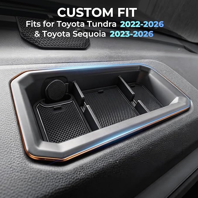 Dashboard Storage Tray Dash Organizer for Toyota Tundra 2022-2026 & Toyota Sequoia 2023-2026, Interior Accessories Center Console Storage Box for 2022-2026 Tundra & 2023-2026 Sequoia, Black