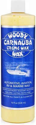 Woody Wax Carnauba Creme Wax, Professional High-Gloss Marine, RV & Aviation Wax, UV Protection for Paint & Clear Coat, Detergent Resistant Polymers, Covers Light Scratches and Removes Oxidation, 16 oz