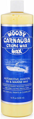 Woody Wax Carnauba Creme Wax, Professional High-Gloss Marine, RV & Aviation Wax, UV Protection for Paint & Clear Coat, Detergent Resistant Polymers, Covers Light Scratches and Removes Oxidation, 16 oz