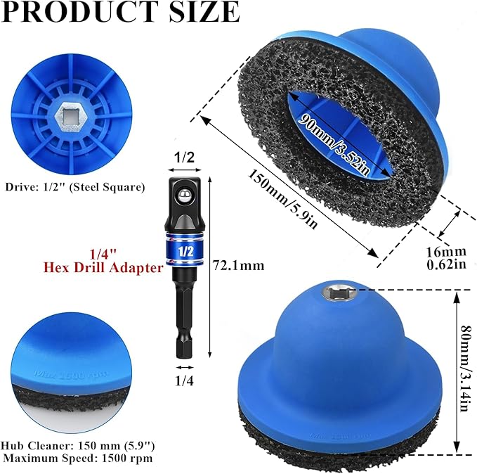 Wheel Hub Grinder Car Wheel Hub Cleaning Brush with 150mm Grinding Wheel Rust Grinding/Cleaning Rotor/Wheel Surface Polish Clean for Cordless/Air Drill (Blue)