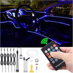 Car Ambient Lighting Optic Fiber 8 Colors Music Sound Active with RF Remote Control Car Decorative Atmosphere Lighting Kit DC 12V 1W 6m