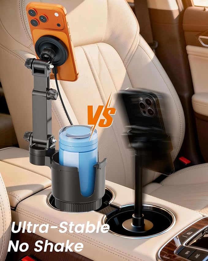 OHLPRO for iPhone 17 Pro Max MagSafe Car Charger Cup Holder Mount, 15W Fast Wireless Magnetic Charging Phone Holder for iPhone 16 15 14 13 Series, Adjustable Car Mount with Large Cup Base, Gray