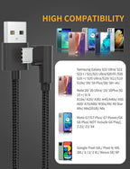 USB C Cable Right Angle [3-Pack, 6.6ft] 3A USB Type C Charger Fast Charging Cable, 90 Degree USB A to USB C Nylon Braided Cord for iPhone 17 16 15 Pro Max Plus, Galaxy S24 S23,Note 20, Moto G, LG, PS5
