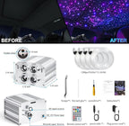 4 Colors 32W Twinkle Car Starlight Headliner Kit 1200pcs*0.03in*13.1ft with APP&RF Remote,RGBW Fiber Optic Strands Star Roof Lights,4 Port Engine Sound Activated Ceiling Star Lights for Home/Car Decor