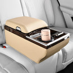 Coverado Center Console, Universal Bench Seat Center Console, Truck Back Seat Car Organizer with Cup Holder, Rear Central Car Armrest Box with Storage, Beige