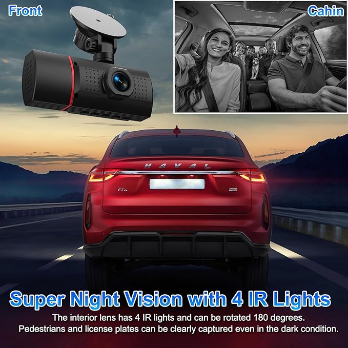 Dual Dash Cam Front and Inside, 1080P Dash Camera for Cars Dashcam with 32G Card, 24H Parking Monitor, Night Vision, G-Sensor, Loop Recording Car Camera for Taxi Truck Driver