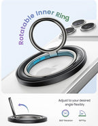 Lamicall for MagSafe Magnetic Phone Ring Grip - 360° Rotating Ring Holder with [Smooth Damping], Crystal Clear Finger Grip Kickstand, Strong Mag Safe Accessories for iPhone 17 Pro Max Air, All Phones