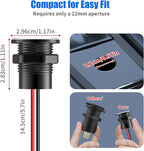 Mini 12V USB Outlet Aluminum Car Charger with PD30W and QC 18W Ports, 22mm Diameter Flush-Mounted Pre-Wired Cigarette Lighter Replacement Charger Socket for Car Boat RV Truck Motorcycle, etc.