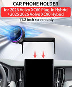 Qi2.2 25W Magnetic Car Mount Charger for 2026 Volvo XC60 Plug-in Hybrid / 2025 2026 Volvo XC90 Hybrid Accessories, for Cell Phone Holder 11.2 Inch Screen Fixed Clip with Cooling Fan