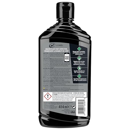 Turtle Wax Hybrid Solutions Ceramic Acrylic Black Car Polish and Wax, Car Scratch Remover & Car Paint Restorer for Black Cars, Deep Shine, Ceramic Coating Protection & Water Beading, 14 oz (Pack of 1)