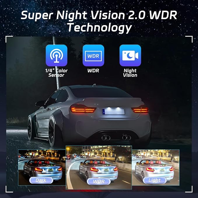 3 Channel Dash Cam Front and Rear, 1080P Dual Dashcam with 4 IR LEDs - 2 inch IPS Screen Front and Inside Dash Cam with G-Sensor, Wide Angle, Night Vision with 64GB Card Included