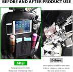 2PCS Car Backseat Organizer, Multi-Pocket Back Seat Protector with 10.2" Tablet Holder, Waterproof Oxford Fabric Storage Bag Auto Kick Mat for Kids Toddlers (B with Zipper)