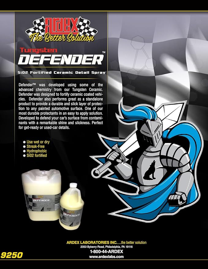 Ardex Tungsten Defender Plus 9249 Si02 Fortified Ceramic Detail Spray | Spray on Paint Protection, UV, Hydrophobic Sealant Repels Dirt & Water, Gloss finish | Automotive & Marine | 1 Gal | Made in USA
