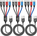 MPATIBY Dual Type-C 4 in 1 Multi Charging Cable for Multiple Devices with 2 USB-C/Lightning/Micro Port, USB Cable iPhone Charger Cord, Travel Charger for iPhone17-8, Android iPad and More- 3Packs 5FT