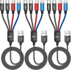 MPATIBY Dual Type-C 4 in 1 Multi Charging Cable for Multiple Devices with 2 USB-C/Lightning/Micro Port, USB Cable iPhone Charger Cord, Travel Charger for iPhone17-8, Android iPad and More- 3Packs 5FT