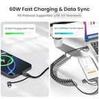 Basesailor for iPhone 17 16 Pro Max Car Charger Cord Coiled 3.3FT,4 in 1 USB C Coil 60W Multi Type C Fast Charging Cable with USB and Lightning Adapter for CarPlay,Apple 15 14 13 12,S26 S25,iPad Air 5