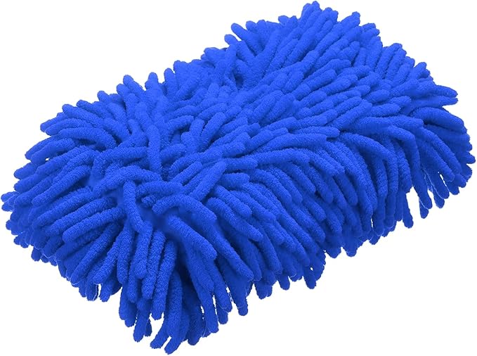 HARFINGTON Car Wash Sponge 9.1" x 4.7" Chenille Microfiber Mitt Scratch-Free Absorbent Scour Scrubber Cleaning Sponge for Washing Detailing on Cars, Trucks, SUV, Boats, RVs, Dark Blue