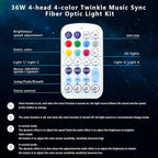AZIMOM 4Port 36W Twinkle 600pcs 0.03in 9.8ft Fiber Optic Starlight Headliner Kits 4Colors Light Source Sound Activated Remote APP Control Home Indoor Ceiling Car Headliner Decoration