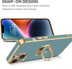 VENINGO iPhone 14 Case,Phone Cases for iPhone 14,Slim Fit Soft 360° Ring Holder Kickstand Magnetic Car Mount Supported Easy Clean Shockproof Protective Cover for Apple iPhone 14 6.1", Blue Grey/Golden