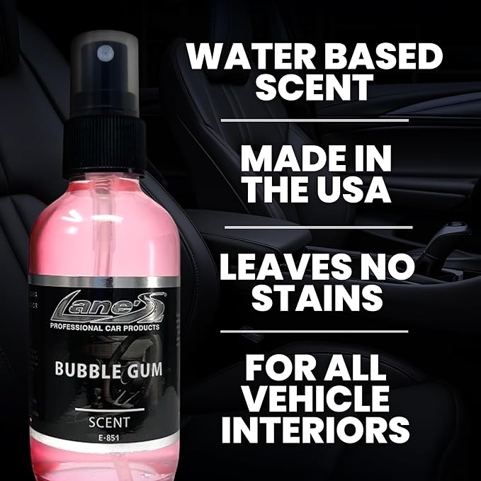 LANE’S Premium Car Air Freshener "Bubble Gum" - 4oz Water-Based, Long-Lasting Auto Scent Spray - Food, Pet, Odor Smell Deodorizer for Cars, Trucks, SUVs' Interior Leather, Carpet, Upholstery