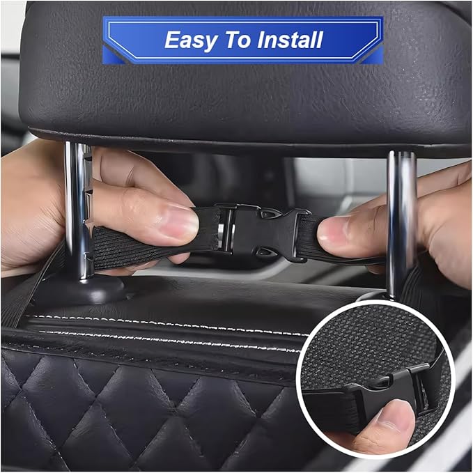 ZIMISI Car Back Seat Organizer, Waterproof Leather Automotive Backseat Hanging Bag with Cup Holders, Large Capacity Car Trash Can, Vehicle Travel Accessories for Most Vehicles (2PCS/Black)